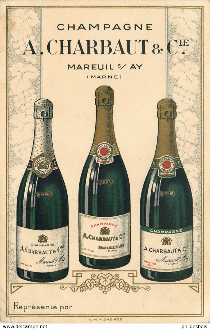 CARTE Publicitaire CHAMPAGNE A.CHARBAUT&Cie  Mareuil Sur Ay (Marne) - Publicité