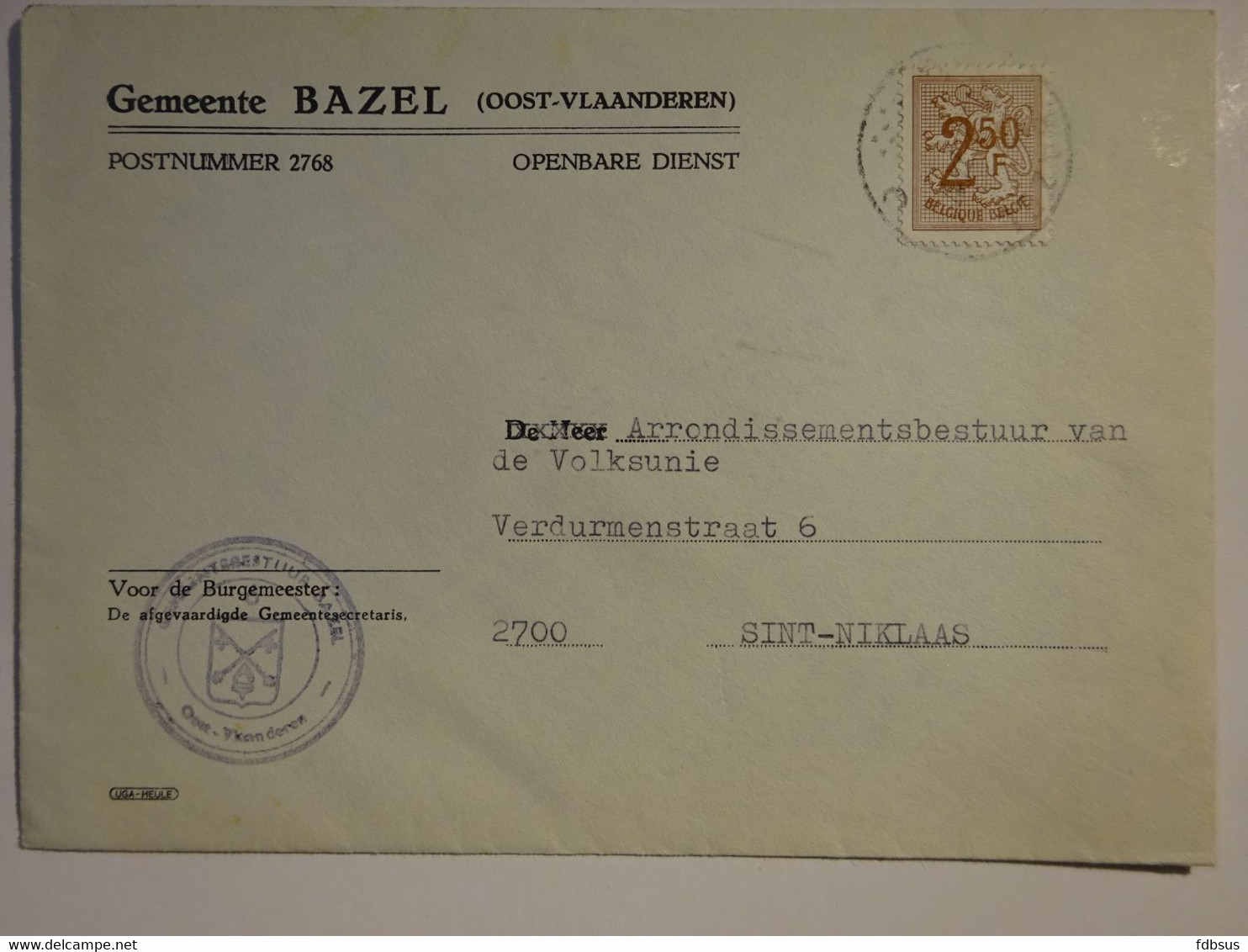 Enveloppe Van Gemeentebestuur 2768 BAZEL Openbare Dienst - Gefr. 2.50 Fr - Zie Scan Voor Frankeringen, Zegels En - 1977-1985 Cijfer Op De Leeuw