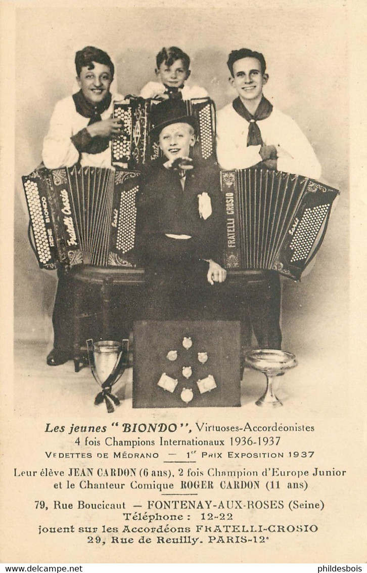 Les Jeunes BIONDO Virtuoses Accordeonistes  79 Rue Boucicaut FONTENAY Aux ROSES - Artisti