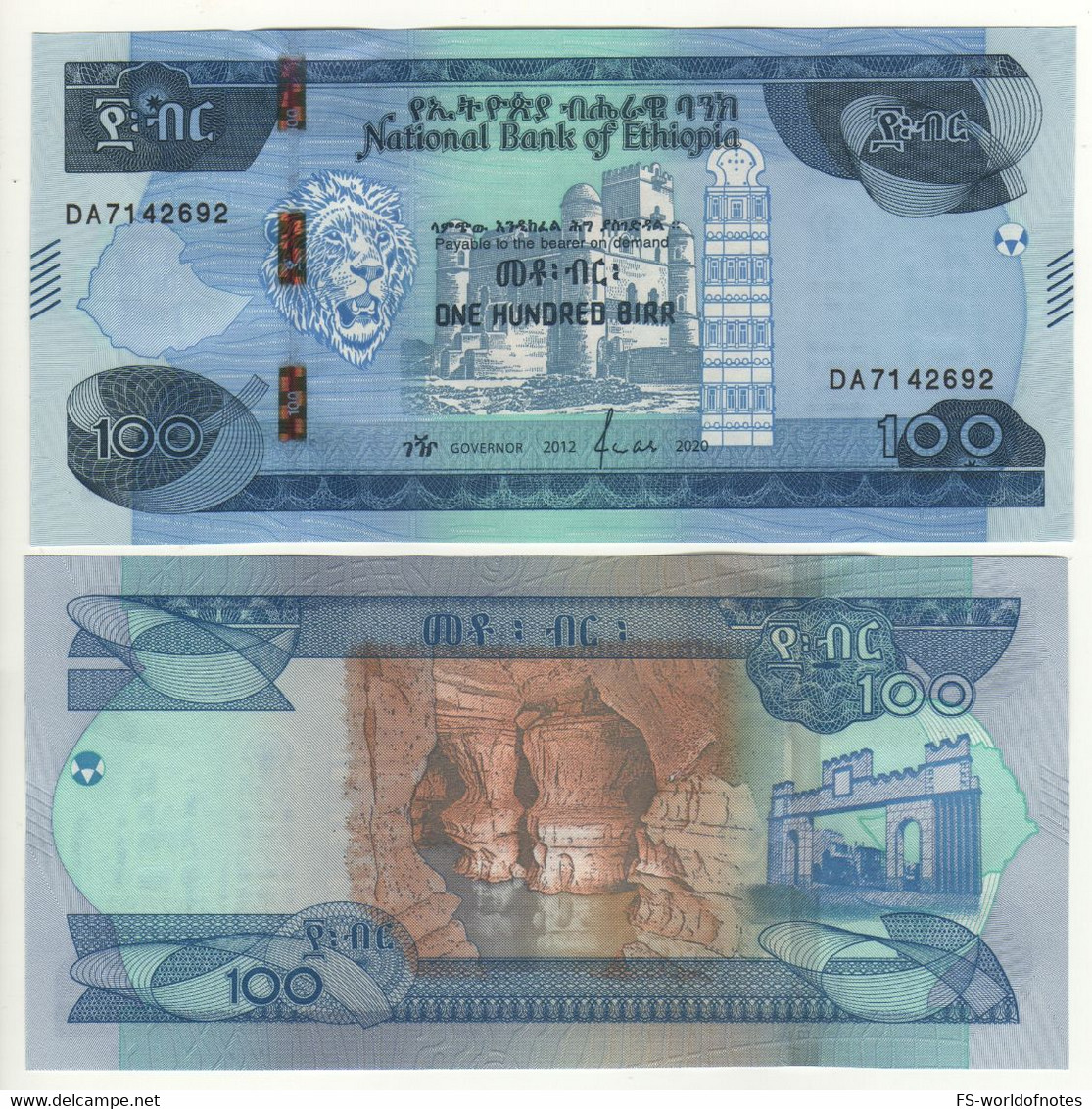 ETHIOPIA  New 100 Birr   PW57  Issued   2020   UNC   "Fortress + City Gate" - Ethiopia