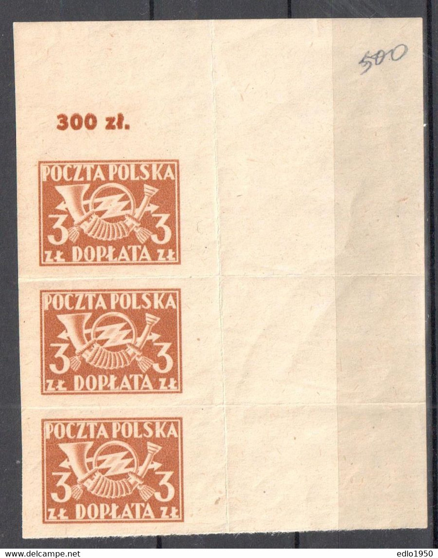 Poland 1946 - Postage Due - Mi.3x106B - MNH - Postage Due