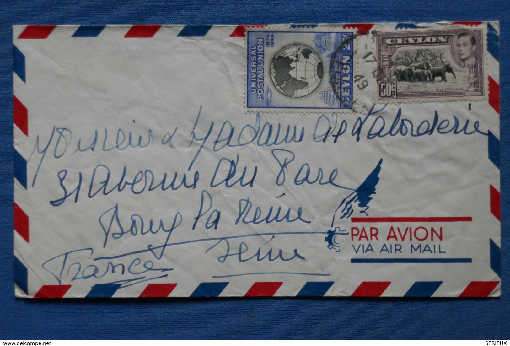 AR5 CEYLAN  BELLE LETTRE 1949   POUR BOURG LA REINE FRANCE+AEROPHILATELIE + AFFRANCH. PLAISANT - Pakistan