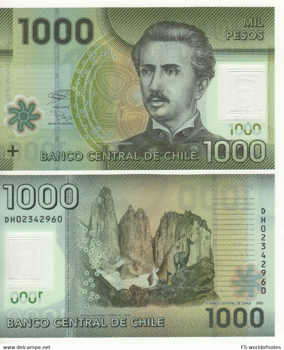 CHILE New Date 1'000  Pesos ,   POLIMER  P161L   2020  "Ignacio Carrera Pinto + Guanacos In National Park" UNC - Cile