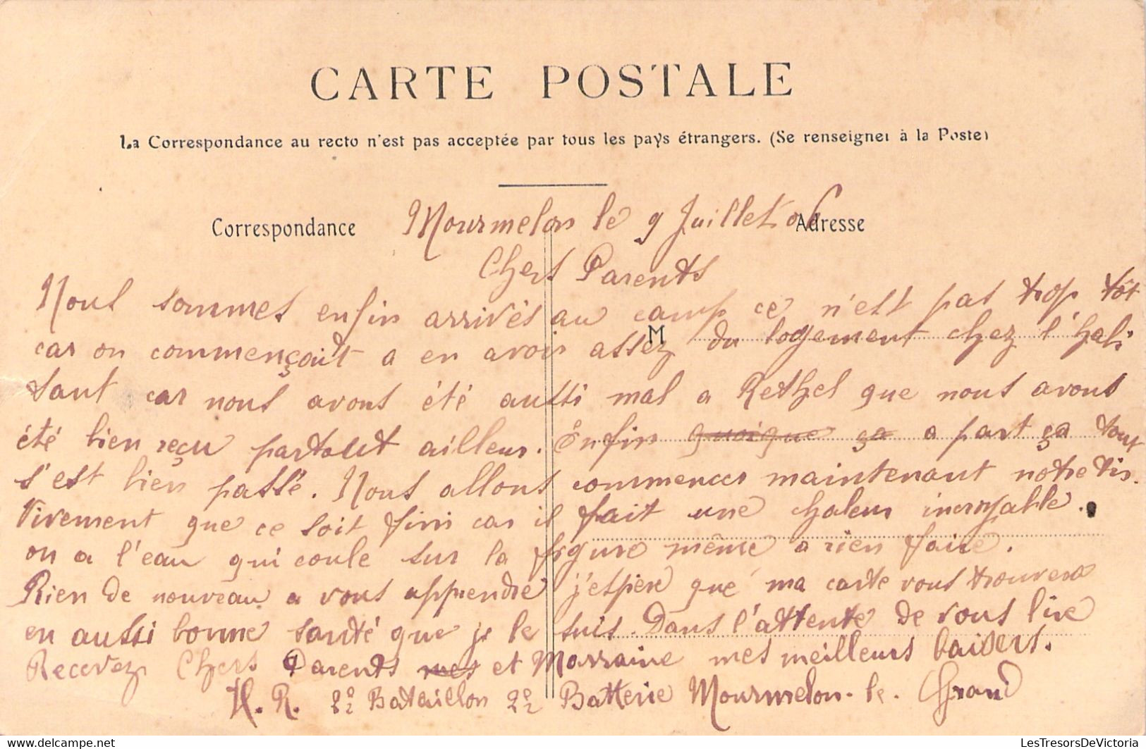 Camp De Chalons - Campement D'artillerie - Carte écrite Par Un Soldat à Sa Famille - Materiale