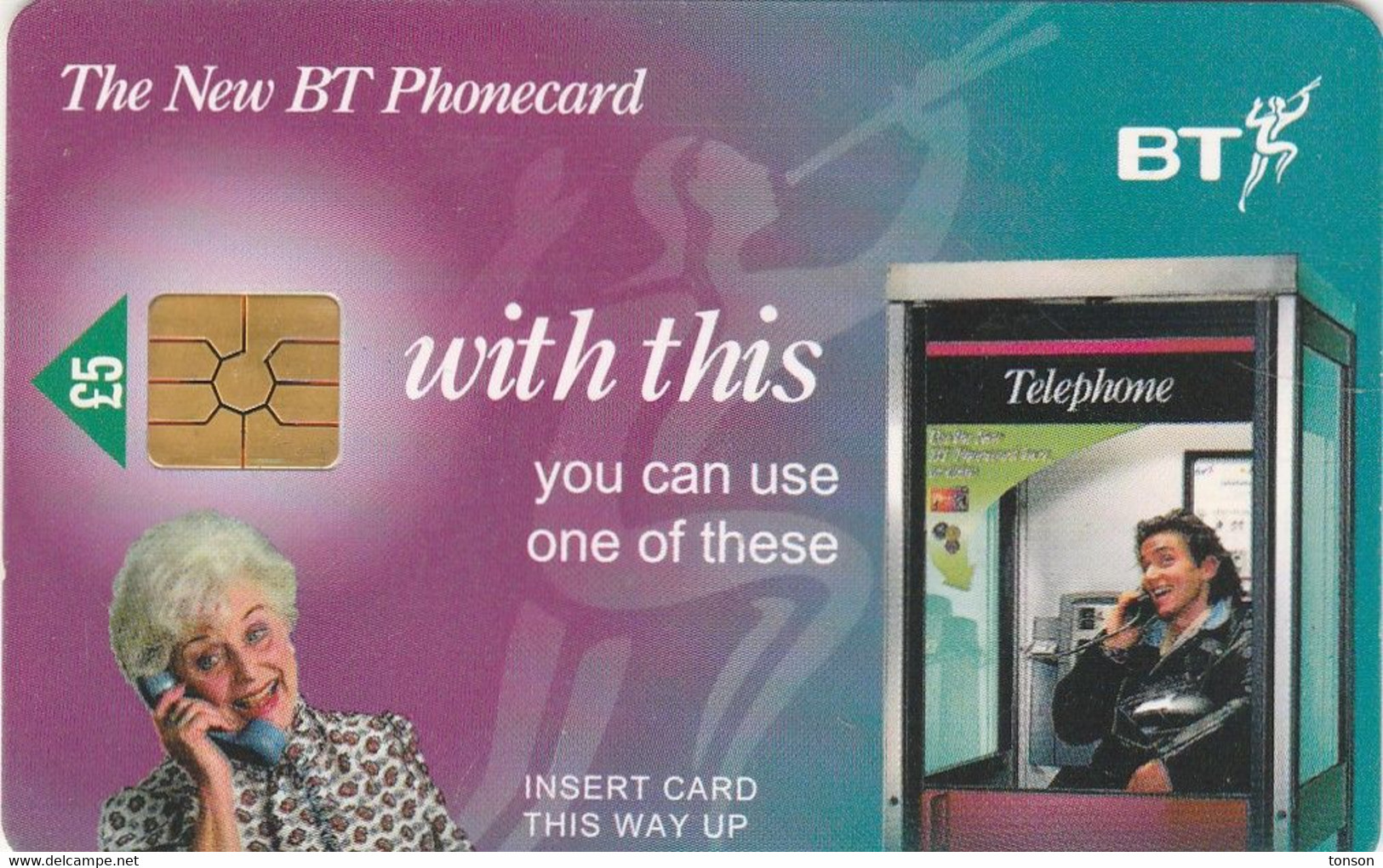 UK, BCC-004A, First National Issue "with This..." - Purple, 2 Scans.   Chip :  GEM2 (Black/Grey)   Expiry : June 1998 - BT Generales