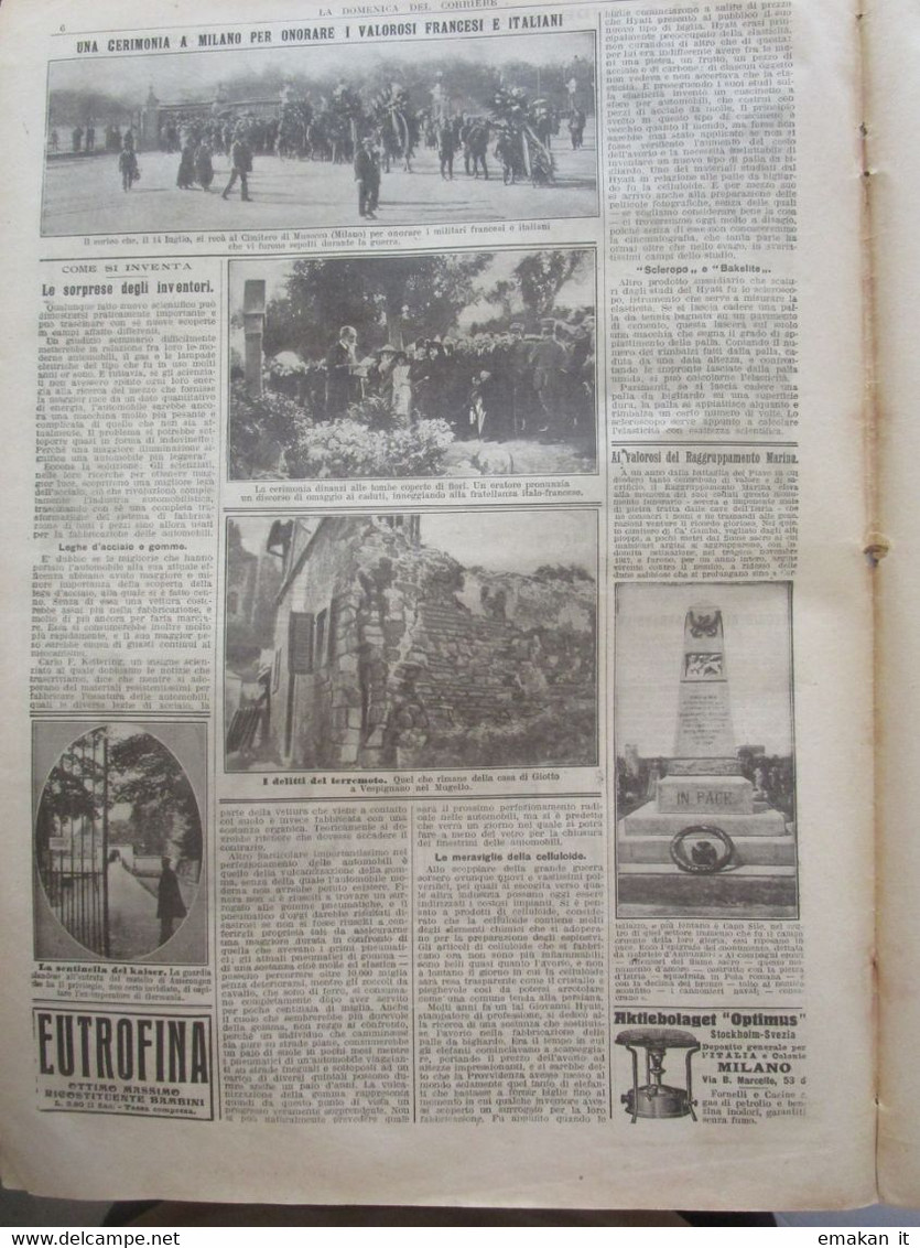 # DOMENICA DEL CORRIERE N 30 / 1919 - PARIGI SFILATA ESERCITO ITALIANO / FESTA DEI GEMELLI A POPLAR - Premières éditions