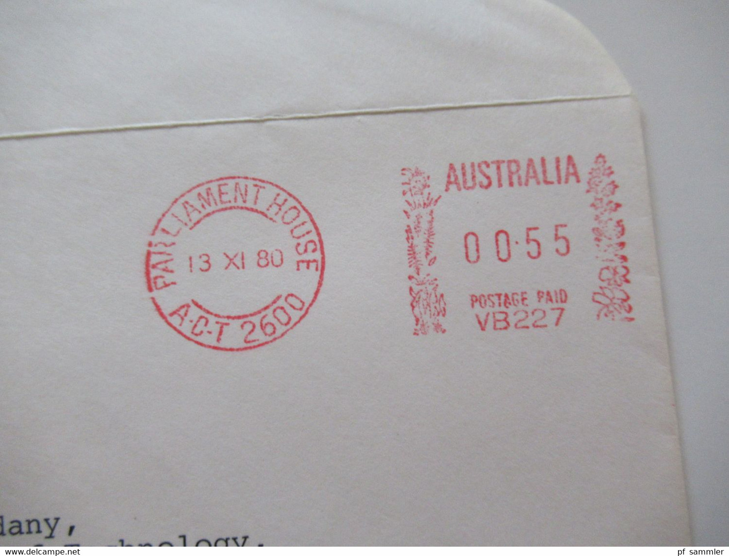 Australien 1980 Air Mail Umschlag Australian Senate Stempel Postage Paid Parliament House ACT 2600 Mit Inhalt - Briefe U. Dokumente