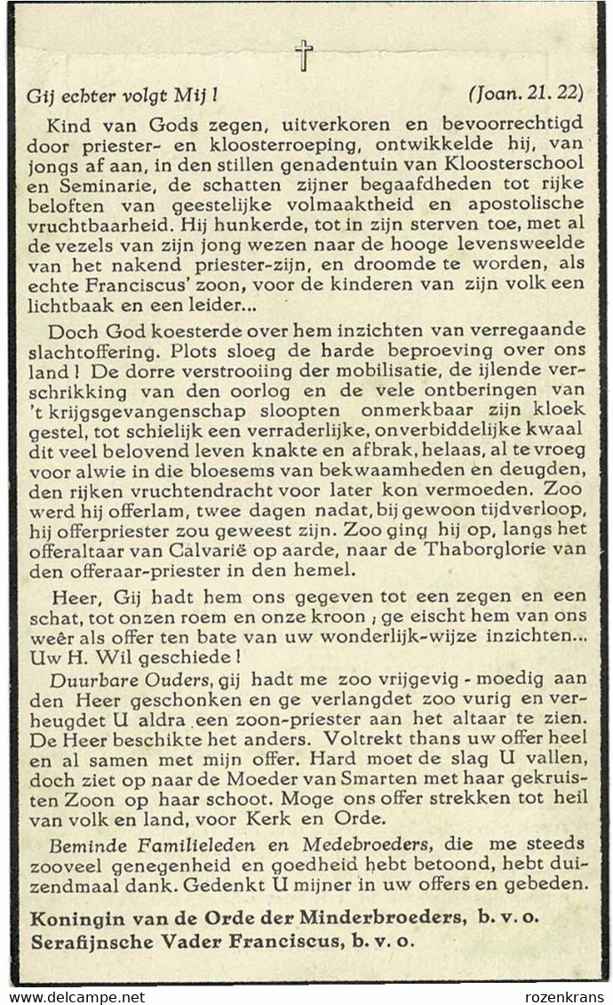 Frater Broeder Basiliaan Marcel Van Puyvelde Minderbroeder Kapucijn Kallo Izegem Doodprentje Bidprentje Image Mortuaire - Beveren-Waas