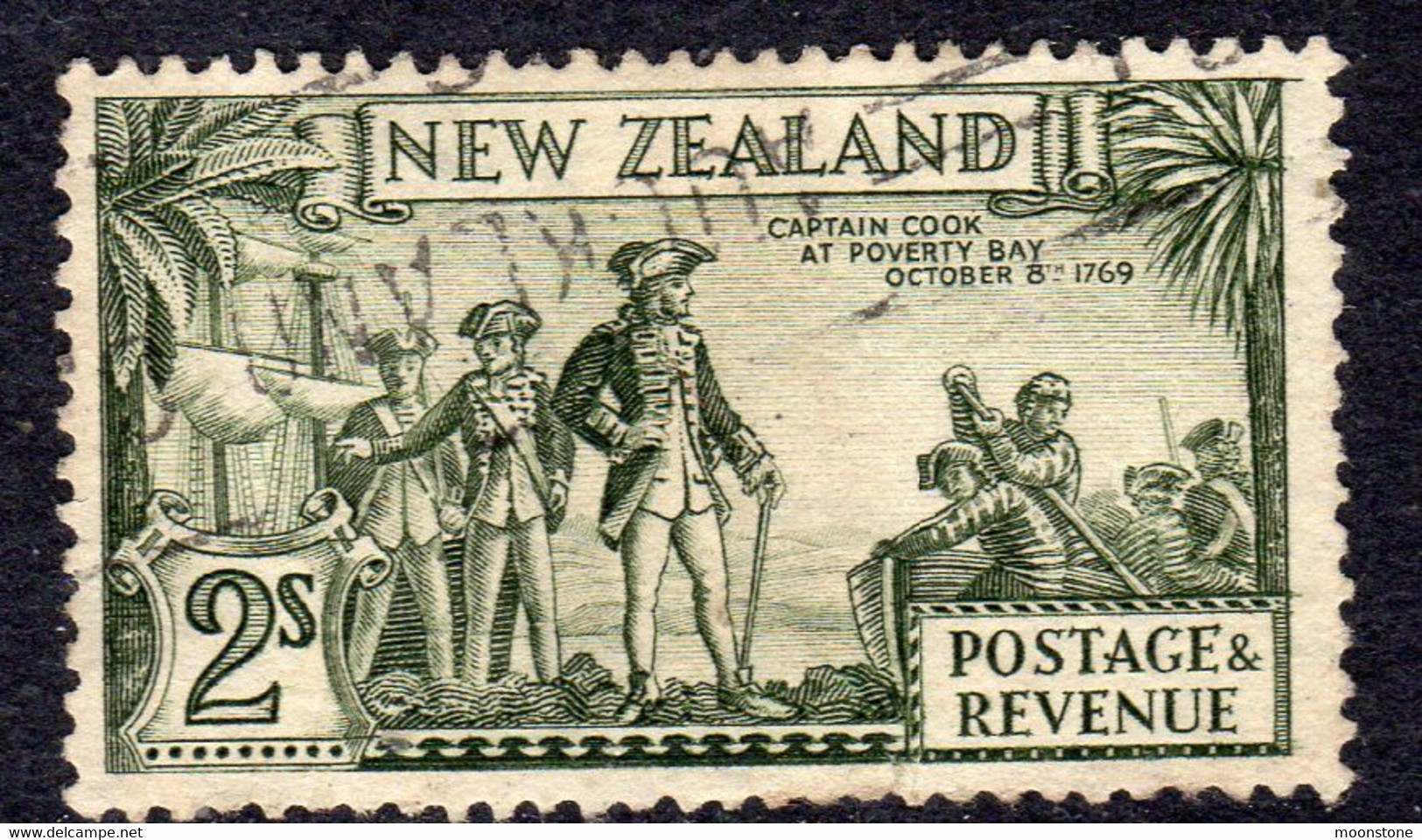 New Zealand GV 1936-42 2/- Captain Cook Definitive, Wmk. Multiple NZ & Star, P. 14x13½, Used, SG 589 (A) - Used Stamps