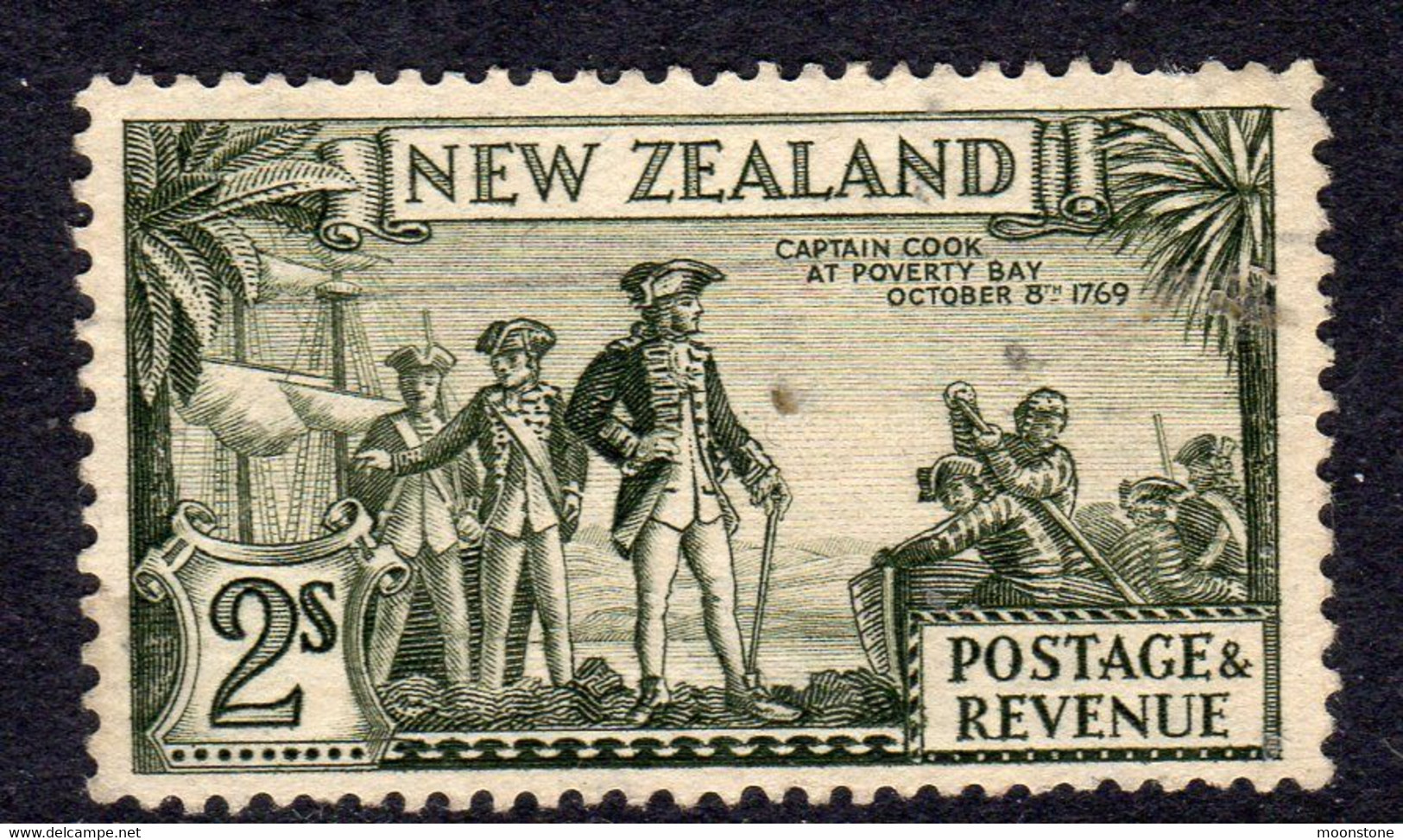 New Zealand GV 1936-42 2/- Captain Cook Definitive, Wmk. Multiple NZ & Star, P. 14x13½, Used, SG 589 (A) - Gebraucht