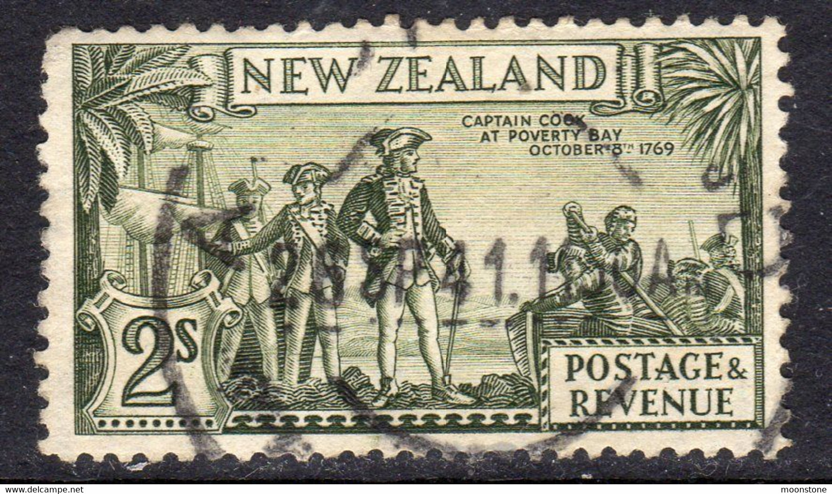 New Zealand GV 1936-42 2/- Captain Cook Definitive, Wmk. Multiple NZ & Star, P. 12½, Used, SG 589d (A) - Gebraucht