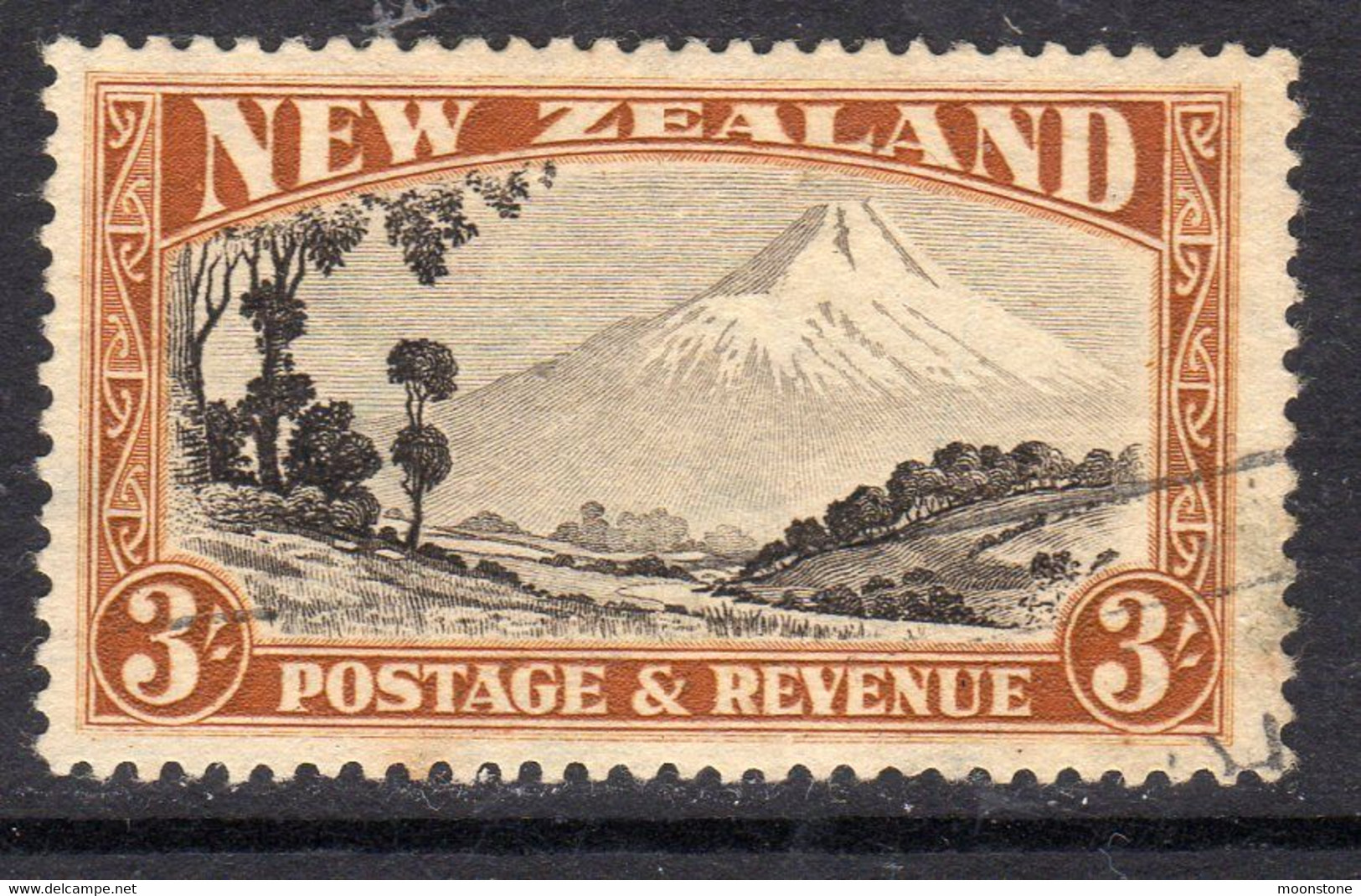 New Zealand GV 1936-42 3/- Mount Egmont Definitive, Wmk. Multiple NZ & Star, P. 13-14x13½, Used, SG 590 (A) - Usati