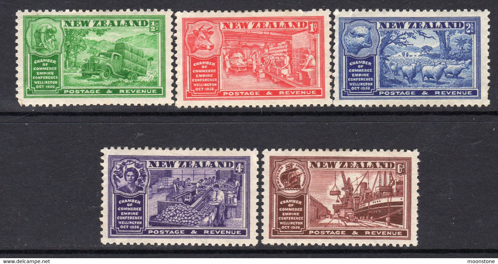 New Zealand GV 1936 Chambers Of Commerce Set Of 3, Hinged Mint, SG 593/7 (A) - Ungebraucht