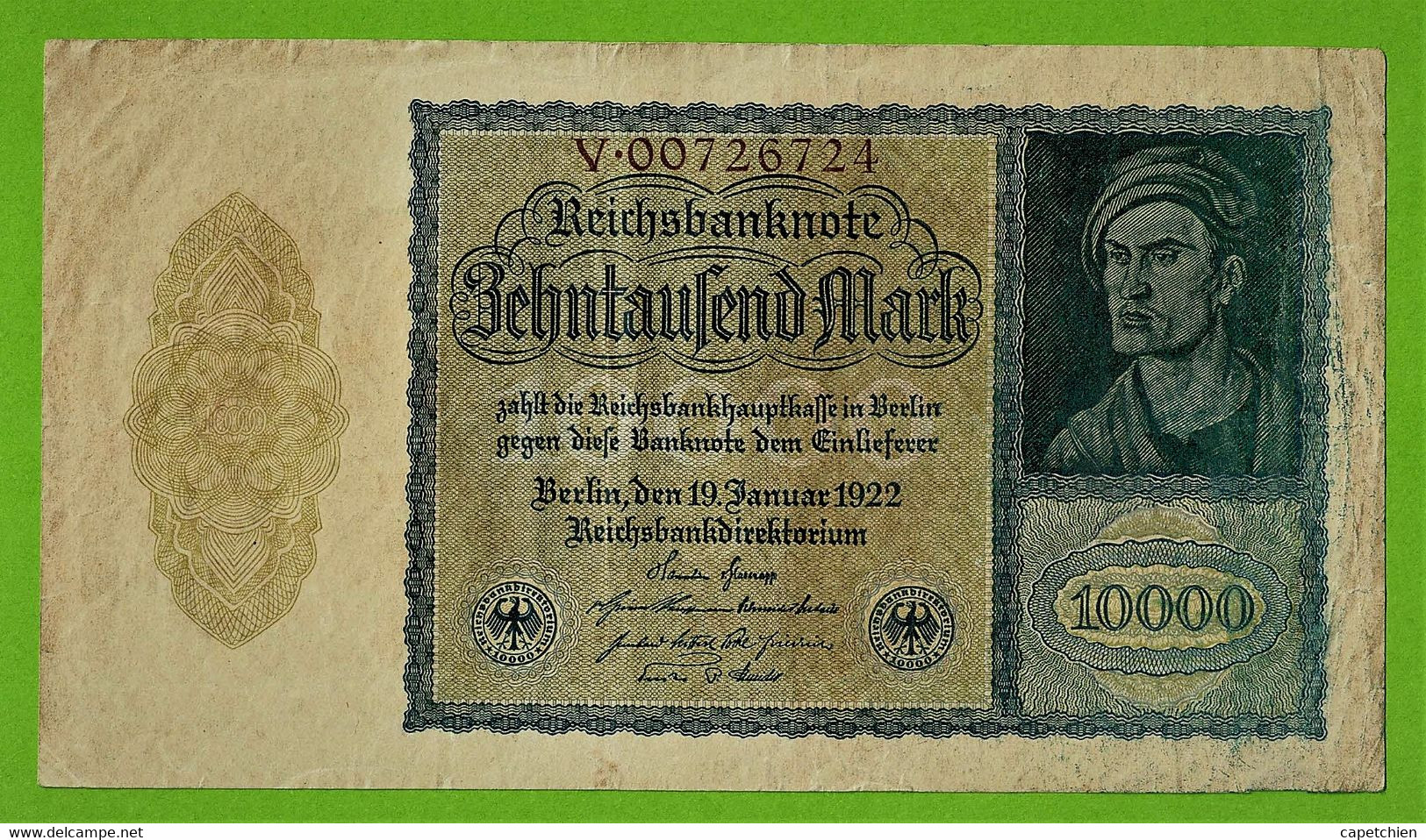 ALLEMAGNE / 10 000 MARK / REICHSBANKNOTE / 19 - 01 - 1922 / V 00726724 /  Ros. 69 - 10000 Mark