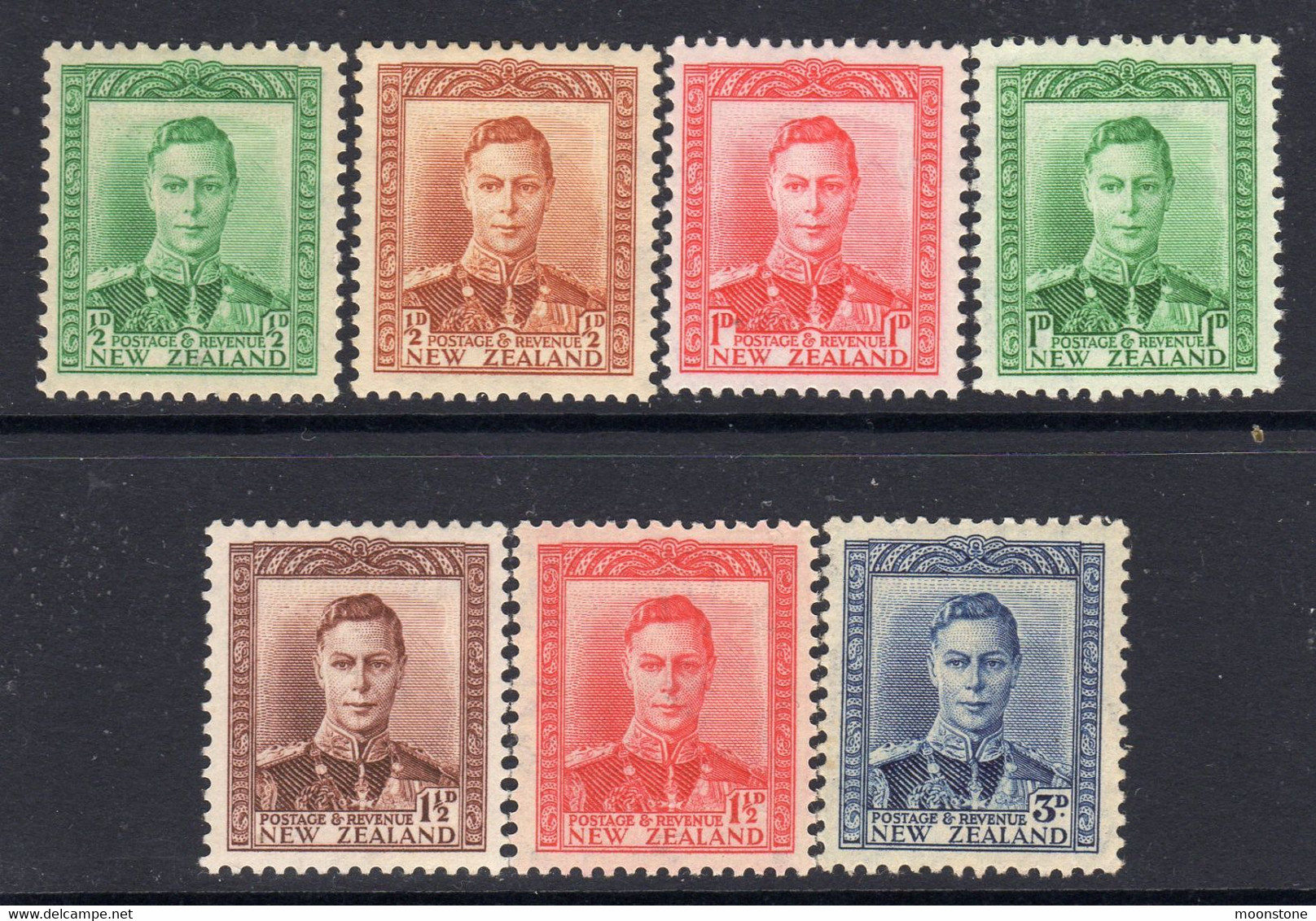 New Zealand GVI 1938-44 Definitives Set Of 7, Hinged Mint, SG 603/9 (A) - Neufs