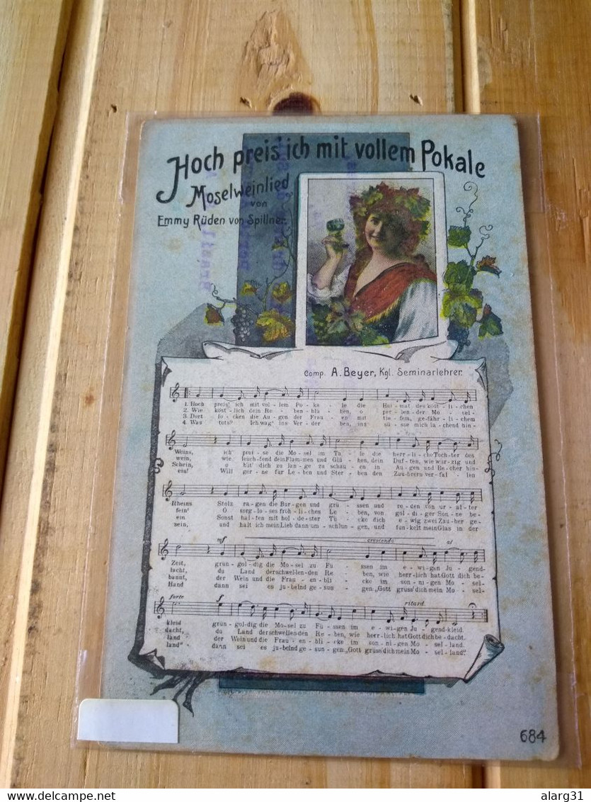 New Year German Card 1913 To Federico Mentz.pokale Música& Text To Mosel White Wine By Emmy Ruden & A Beyer.e7 Reg Post - Porto Alegre