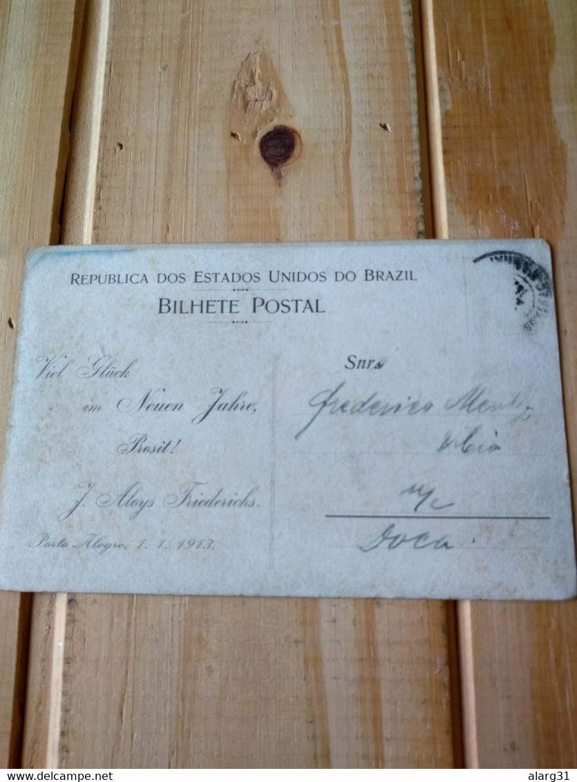 New Year German Card 1913 To Federico Mentz.pokale Música& Text To Mosel White Wine By Emmy Ruden & A Beyer.e7 Reg Post - Porto Alegre