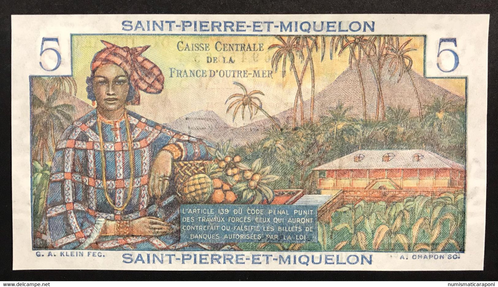 Saint-Pierre-et-Miquelon 5 Francs Bougainville 1950-1960 Unc- LOTTO 2254 - Nouméa (Neukaledonien 1873-1985)