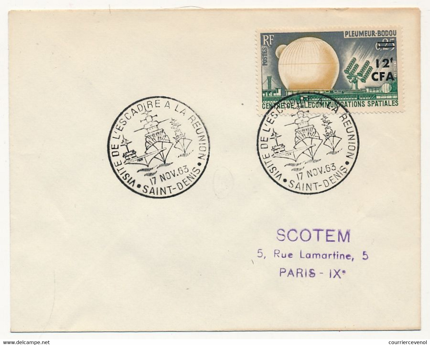 REUNION - Enveloppe Affr 12F CFA Pleumeur Bodou - Cachet "Visite De L'Escadre à La Réunion" - Saint Denis - 17/11/1963 - Lettres & Documents