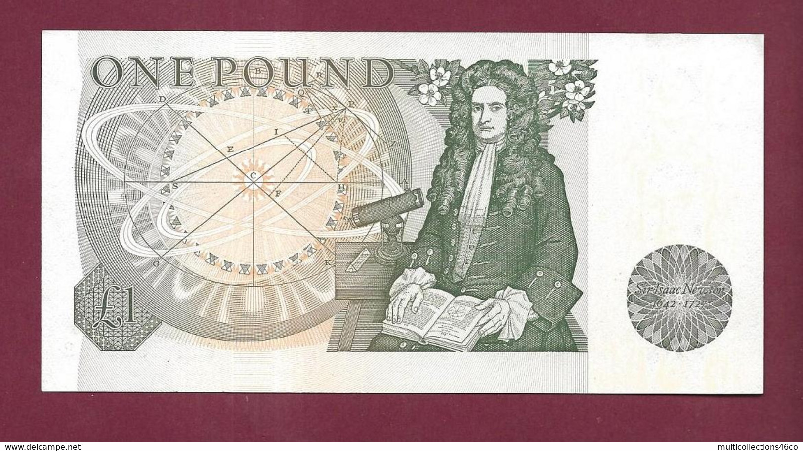 160222 - Billet ROYAUME UNI BANK OF ENGLAND ONE POUND 1 SIR ISAAC NEWTON 1642 1727 Violet - Neuf - 1 Pound