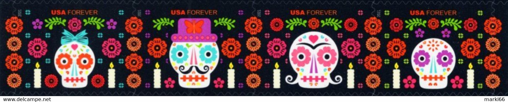 USA - 2021 - Day Of The Dead - Mint Self-adhesive Stamp Set (se-tenant Strip) - Unused Stamps