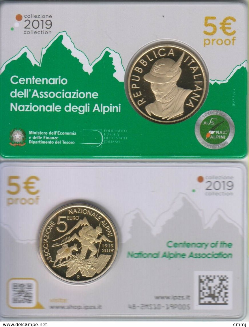 Italia Italien 5€ Euro Centenario Dell'Associazione Degli Alpini Coincard 2019 -  (VATZEL) - Commémoratives