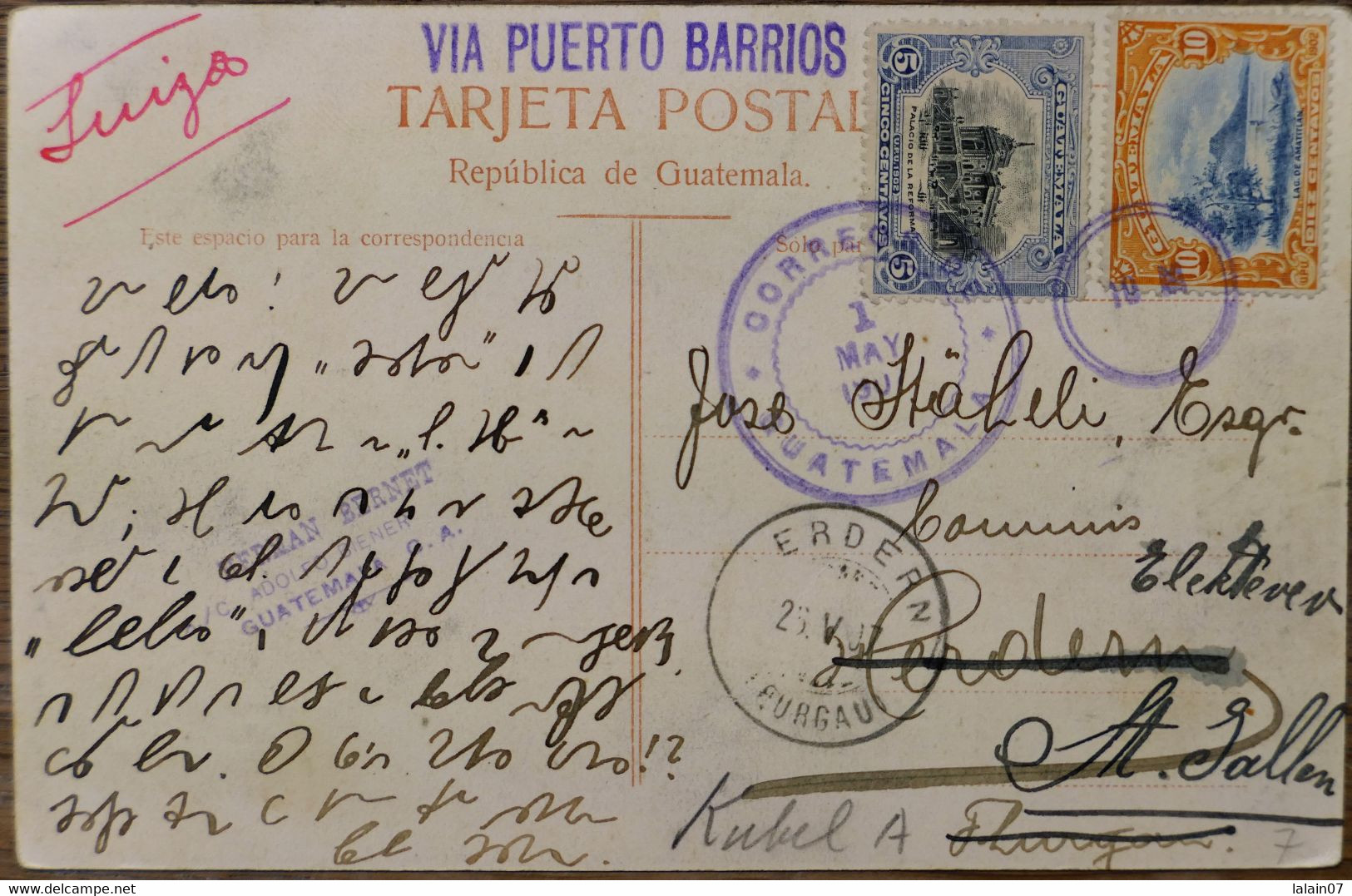 C. P. A. : GUATEMALA : Rancho De SAN PEDRO, 2 Sellos, En 1907 - Guatemala