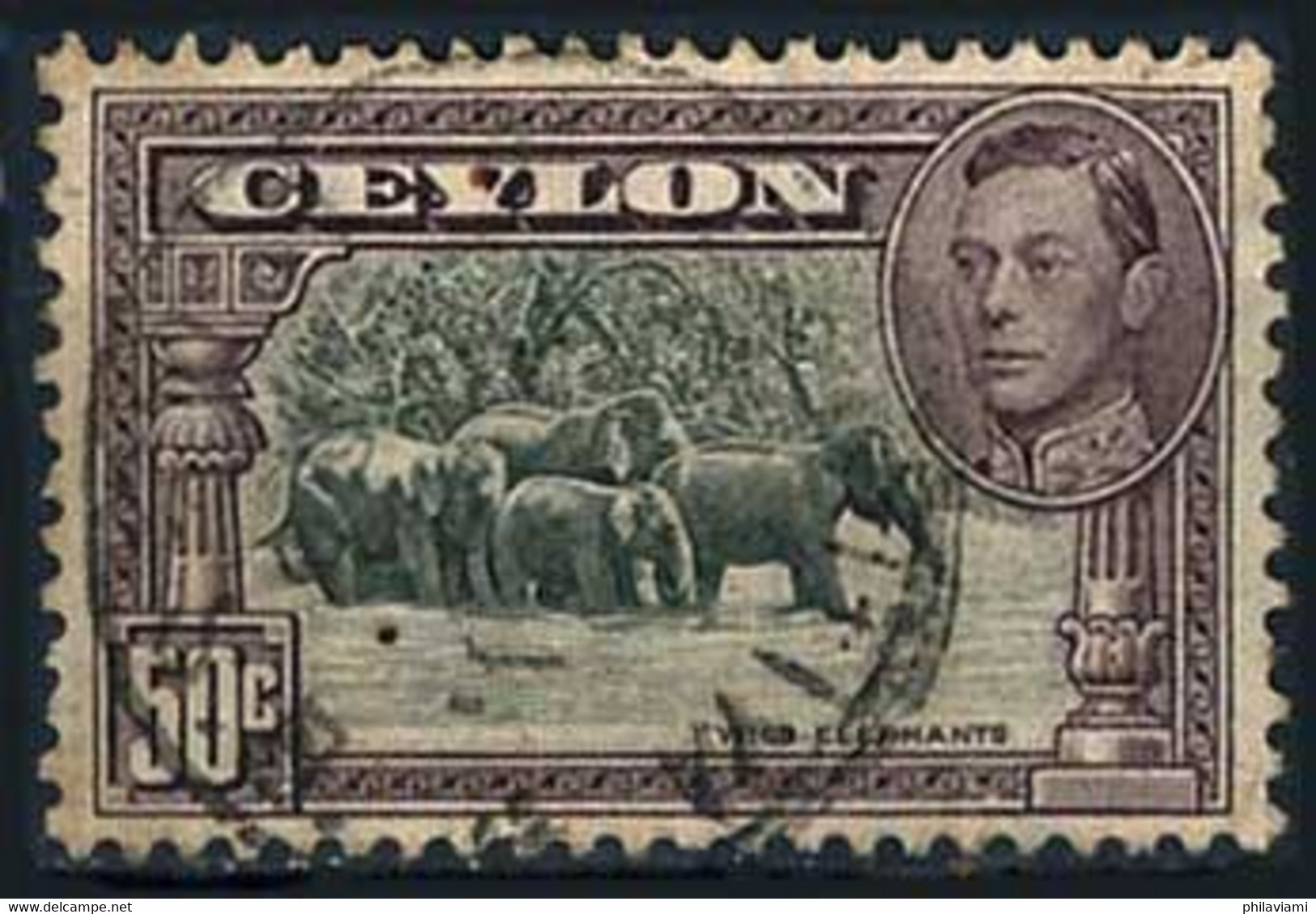 Ceylan Ceylon 1937 Eléphants Elefant  (Yvert 260, Michel 239) - Pipistrelli