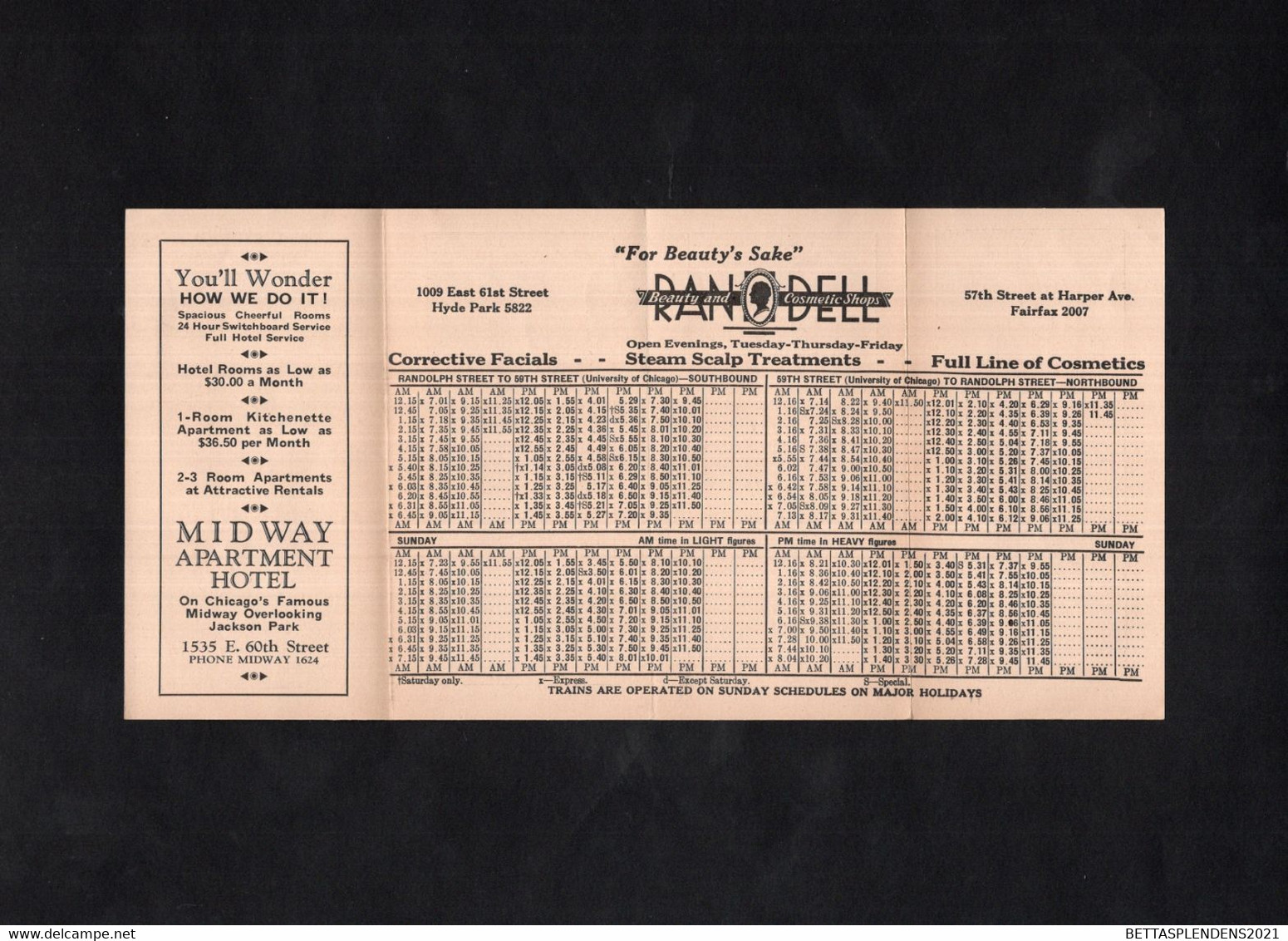 59th Street (University Of Chicago) - ILLINOIS CENTRAL - Suburban Time Table  - April 1935 - Mundo