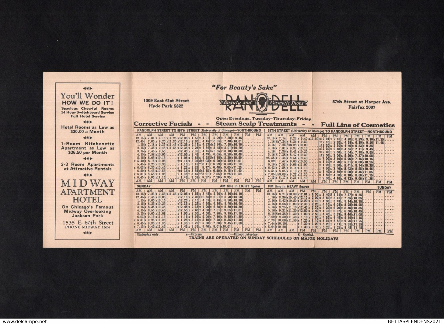 59th Street (University Of Chicago) - ILLINOIS CENTRAL - Suburban Time Table  - April 1935 - World