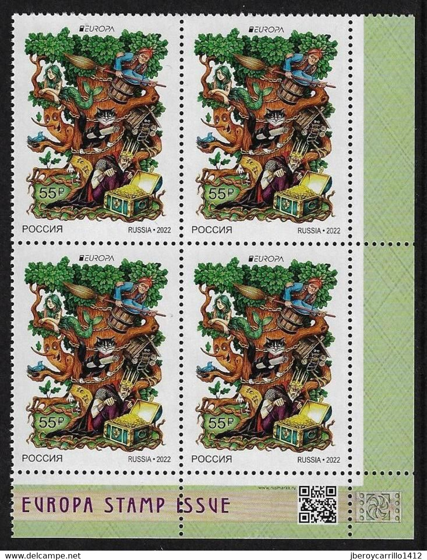 RUSSIA /RUSIA  /RUSSLAND - EUROPA 2022 -"STORIES And MYTHS"- POEM By PUSHKIN.- BLOCK Of 4 STAMPS MINT - CORNER QR - 2022