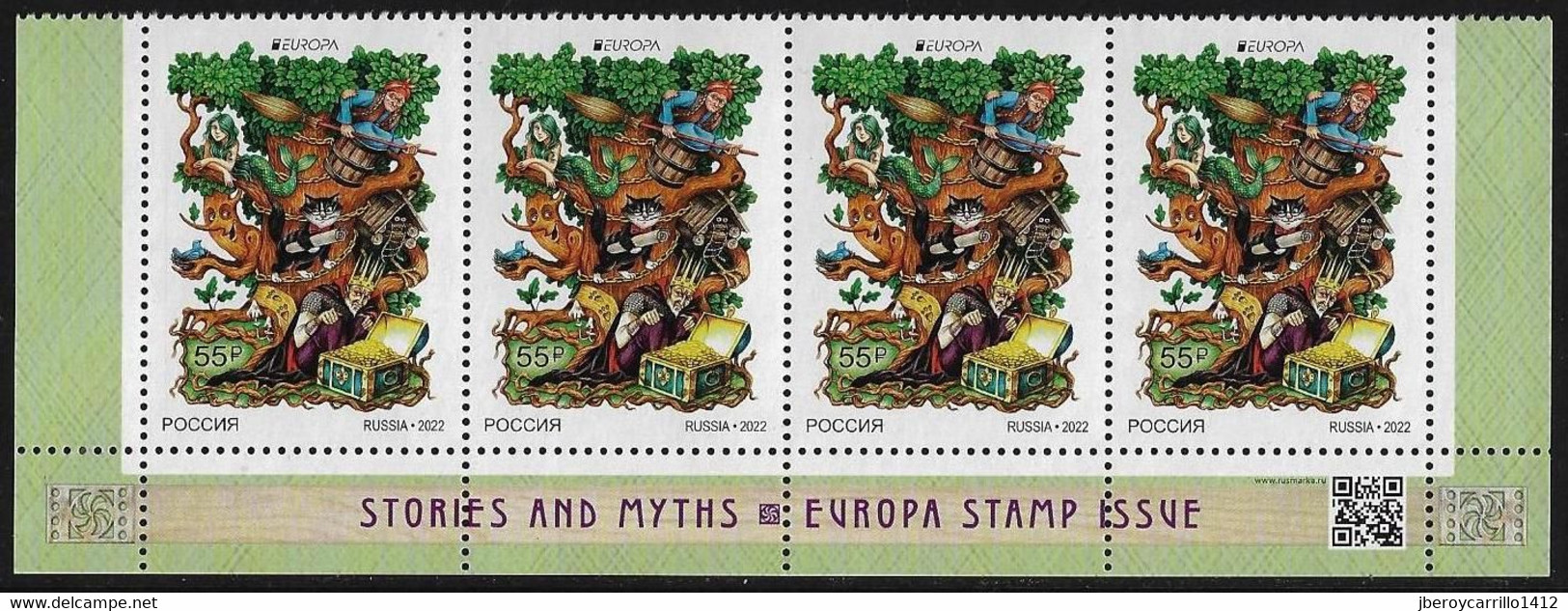 RUSSIA /RUSIA  /RUSSLAND - EUROPA 2022 -"STORIES And MYTHS"- POEM By PUSHKIN.- STRIP Of 4 MINT - BOTTOM Of SHEET With QR - 2022