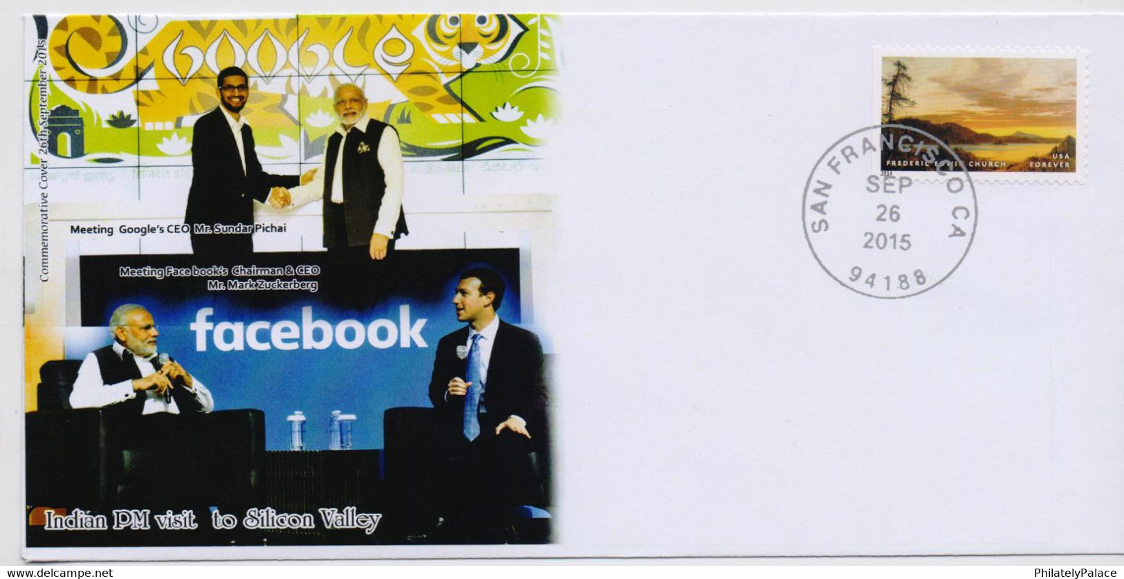 USA 2015 Prime Minister Narendra Modi India PM Visit To Silicon Valley United States Special Cover   (**) - Lettres & Documents