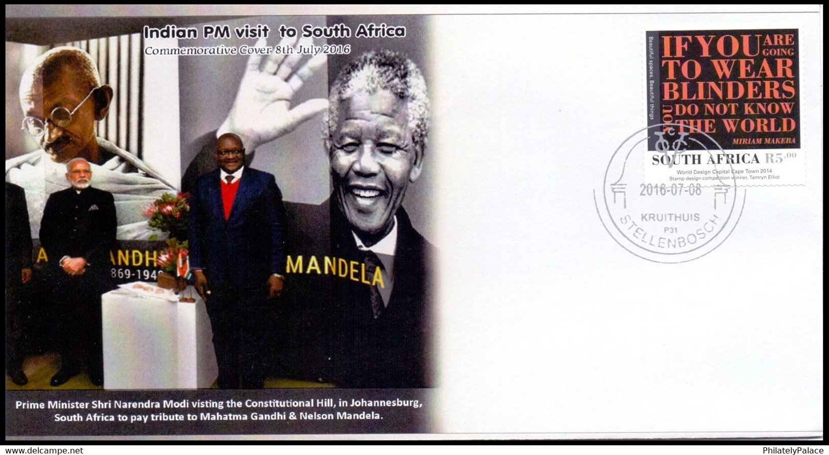 South Africa 2016 Prime Minister Narendra Modi India Visit To South Africa Constitutional Hill Mandela Gandhi Cover(**) - Lettres & Documents