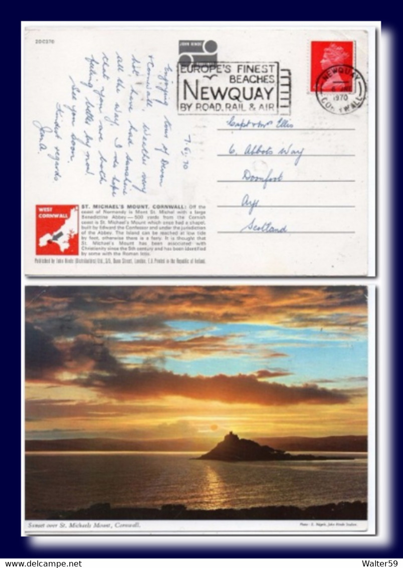 1970 UK Great Britain Postcard Sunset On St. Michel's Mount Cornwall Sent Newquay To Scotland Slogan - St Michael's Mount