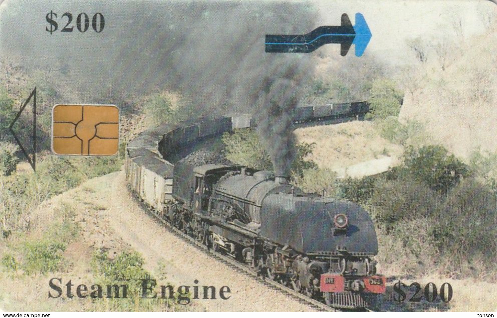 Zimbabwe, ZIM-31, $200, Steam Engine, Train, 2 Scans. - Simbabwe