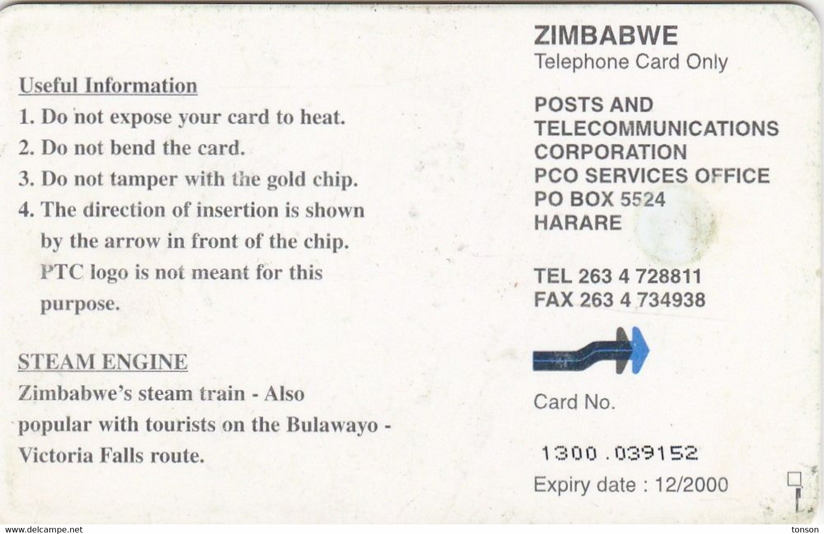 Zimbabwe, ZIM-31, $200, Steam Engine, Train, 2 Scans. - Simbabwe