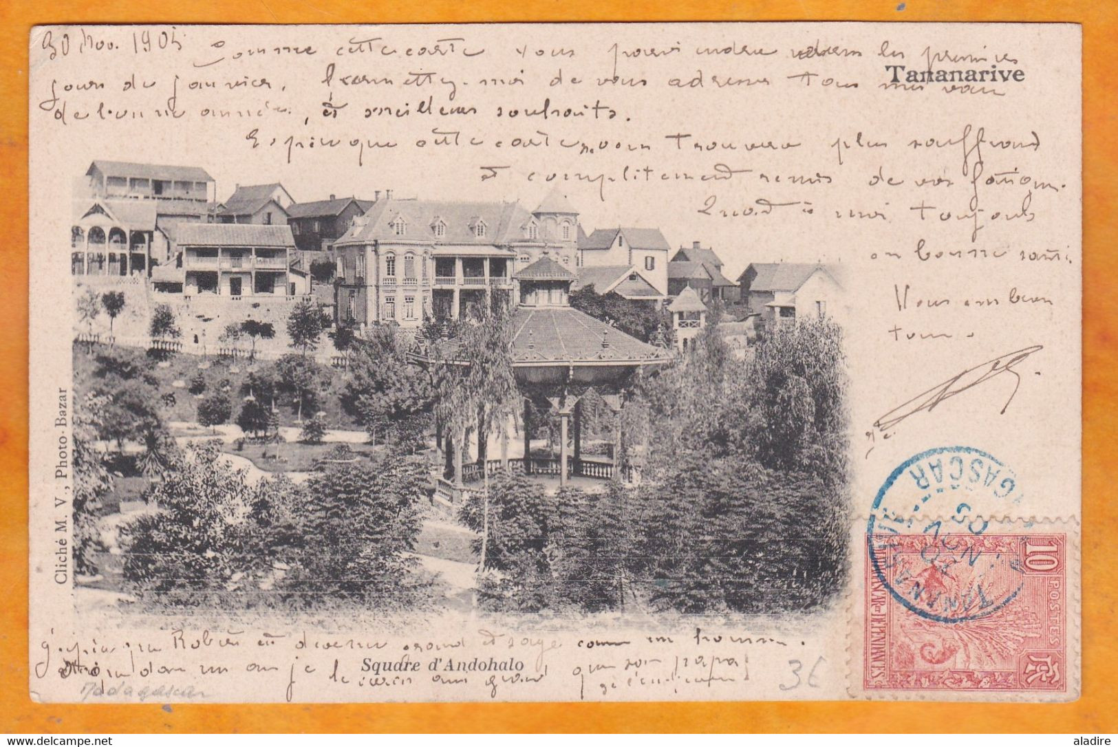 1905 - 10 Centimes Type Palmier Sur CP De Tananarive Vers Béziers - Cad Arrivée - Vue Andohalo - Covers & Documents