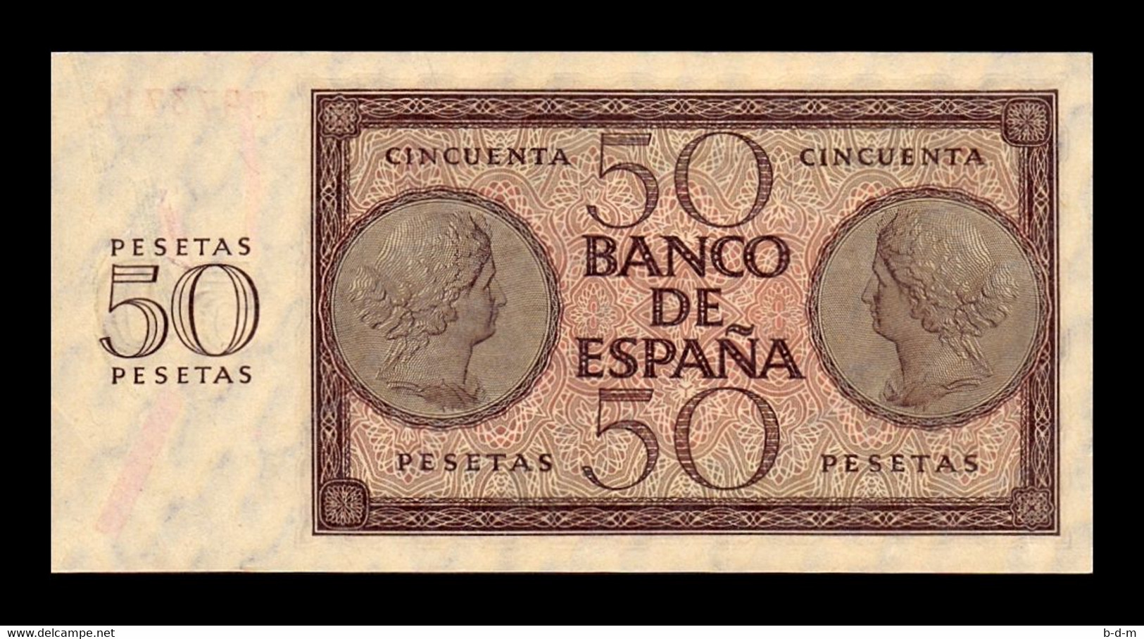 España Spain 50 Pesetas Burgos 1936 Pick 100 Serie F SC-/SC  AUNC/UNC - 50 Pesetas