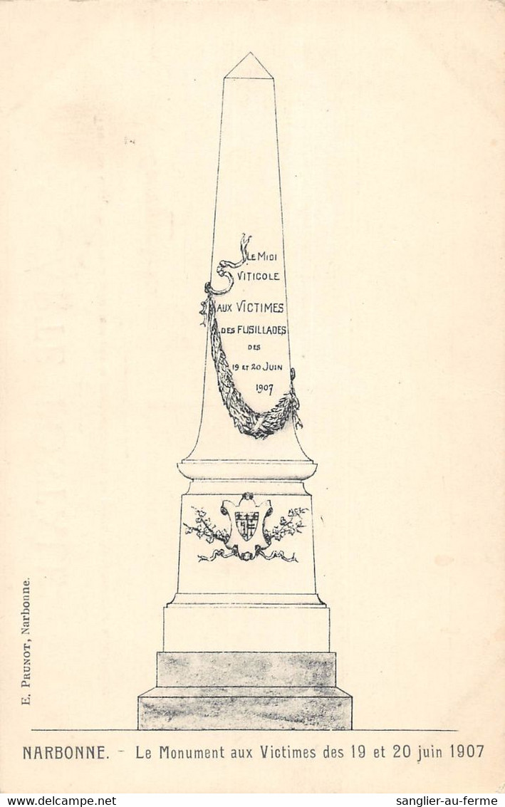 CPA 11 NARBONNE LE MONUMENT AUX VICTIMES DES 19 ET 20 JUIN 1907 - Narbonne