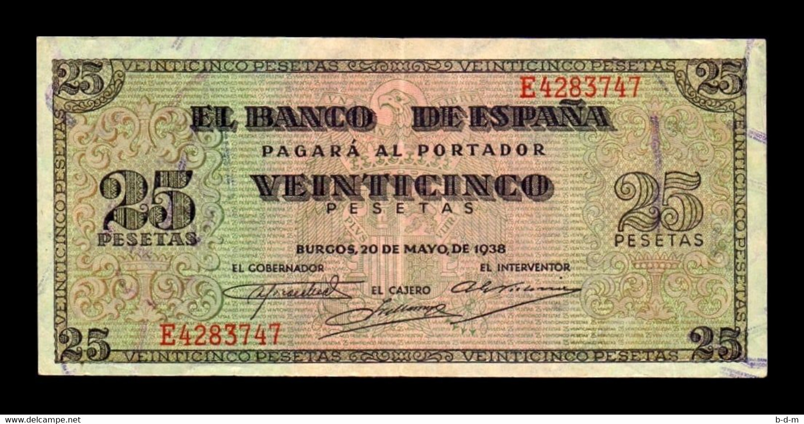 España Spain 25 Pesetas Burgos 1938 Pick 111 Serie E EBC XF - 25 Pesetas