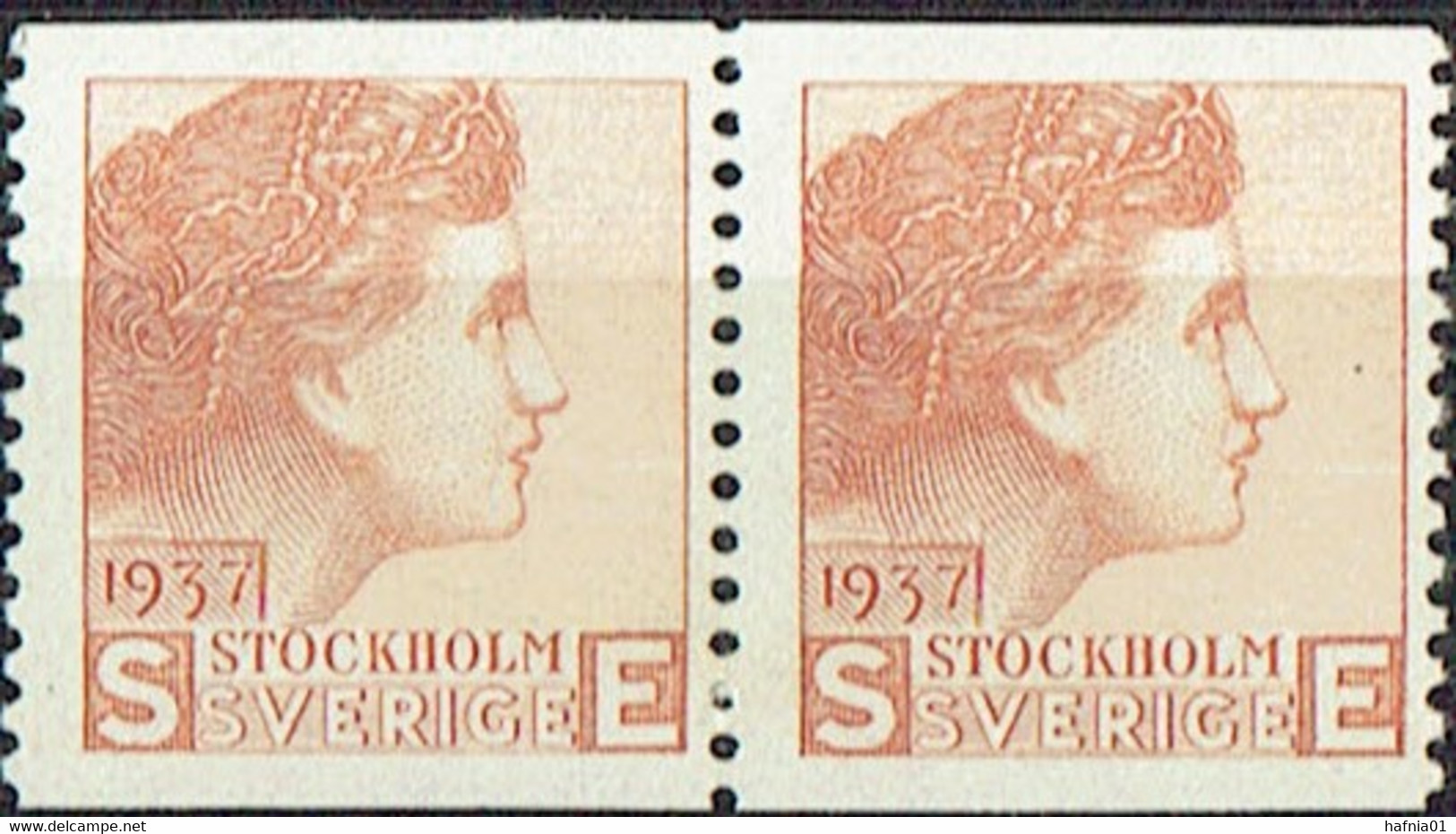 Sweden 1937. Test Stamp By Sven Ewert.  Brown Color. Pair MNH. - Probe- Und Nachdrucke