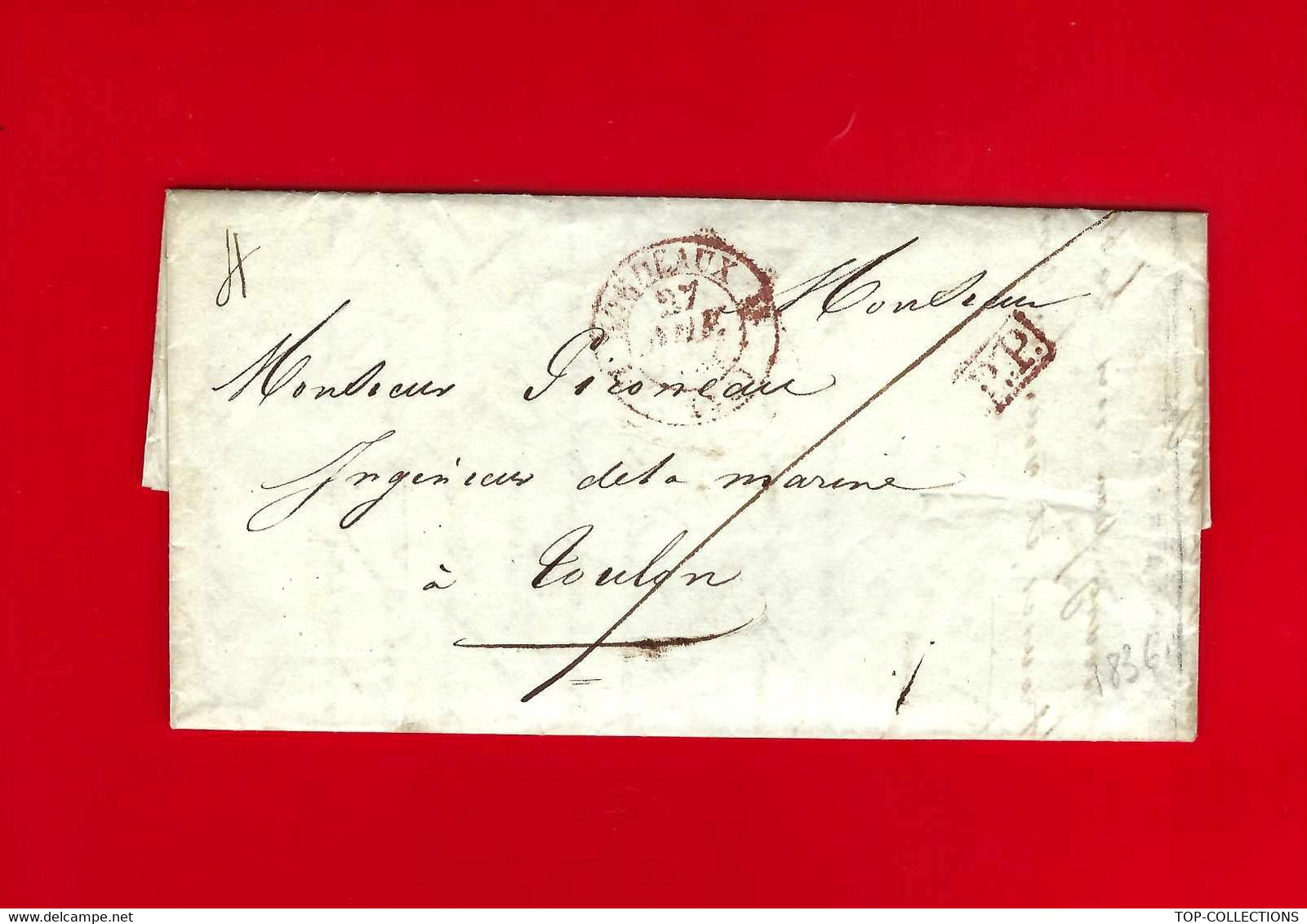 MARINE CONSTRUCTION 1836 LETTRE  Wormeselle De Bordeaux Pour Pironneau Ingénieur De Marine à Toulon CORDAGES - Historische Dokumente