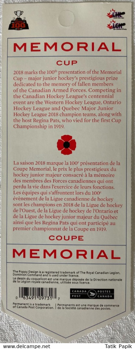 2017 Canada Mémorial Hockey Sur Glace  Permanent - Heftchenblätter