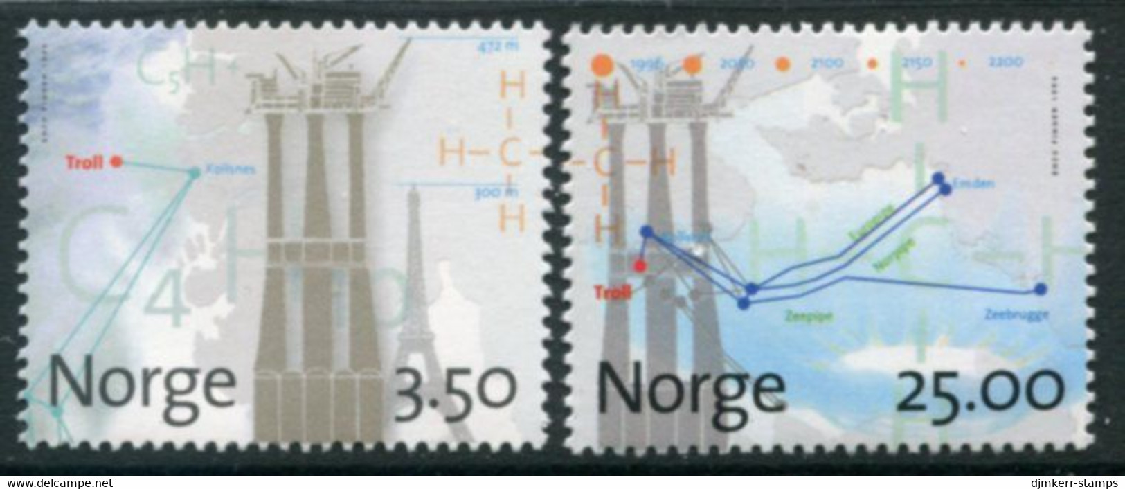 NORWAY 1996 Troll Field Gas Extraction MNH / **.   Michel 1211-12 - Unused Stamps