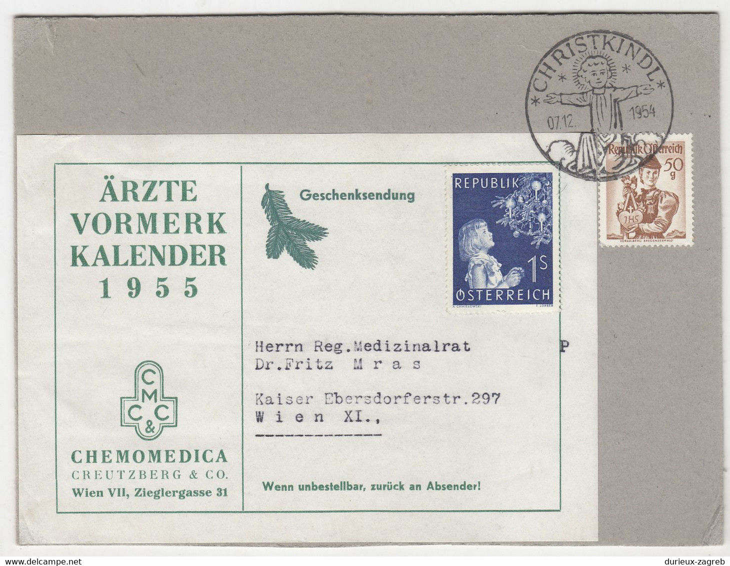Austria 1954 Christkindl Postmark On Parcel Cutout B220220 - Cartas & Documentos