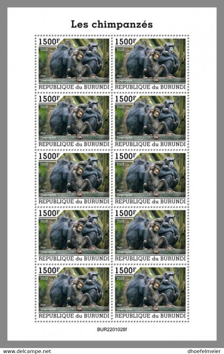 BURUNDI 2022 MNH Chimpanzees Schimpansen Chimpanzes M/S - OFFICIAL ISSUE - DHQ2207 - Chimpanzees