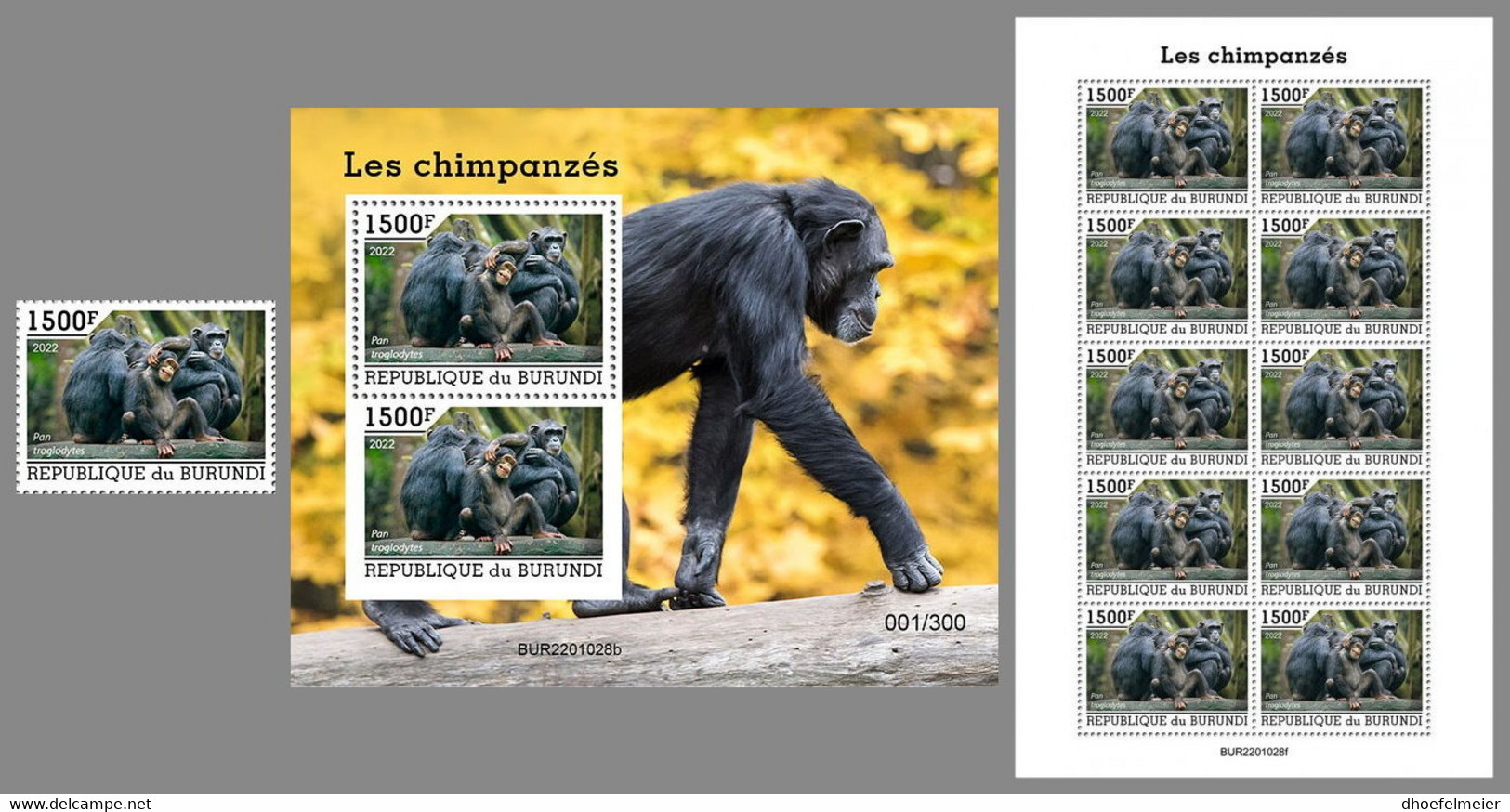 BURUNDI 2022 MNH Chimpanzees Schimpansen Chimpanzes SET - OFFICIAL ISSUE - DHQ2207 - Chimpanzés
