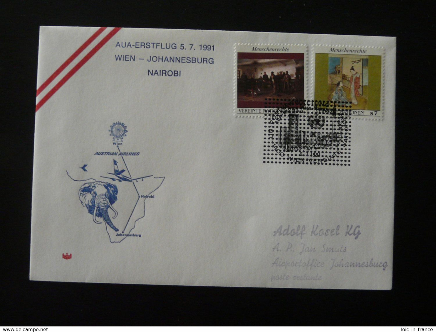 Lettre Premier Vol First Flight Cover Wien Johannesburg AUA Austrian Airlines 1991 Ref 103849 - Lettres & Documents