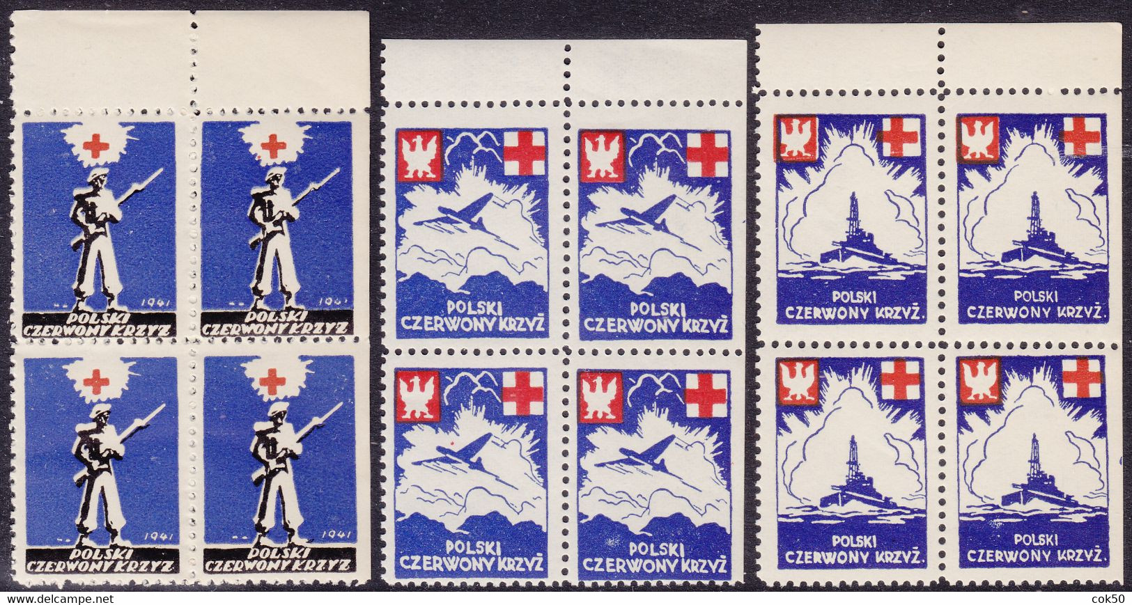 POLAND 1941 - Exile Governm. In London/Red Cross, MNH Upper RIGHT Corner Bl.of 4, Two Stamps Perf. 3 Sides, Study Scan ! - Regering In Londen(Ballingschap)